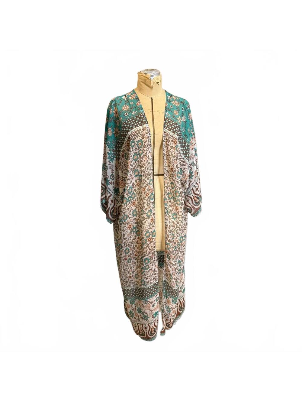 Green and Floral Print Kimono
